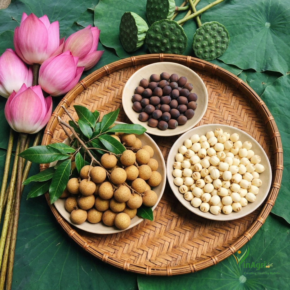 Nguyên liệu chuẩn bị cho món chè sen long nhãn